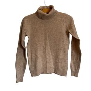 Woolovers 100% Lambswool Turtleneck Sweater Tan Brown Pullover Minimalist Size S